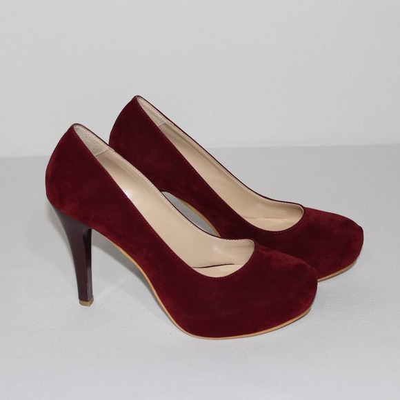 Shoes - Deep Red Velvet Suede Pumps with Platform Size 8.5